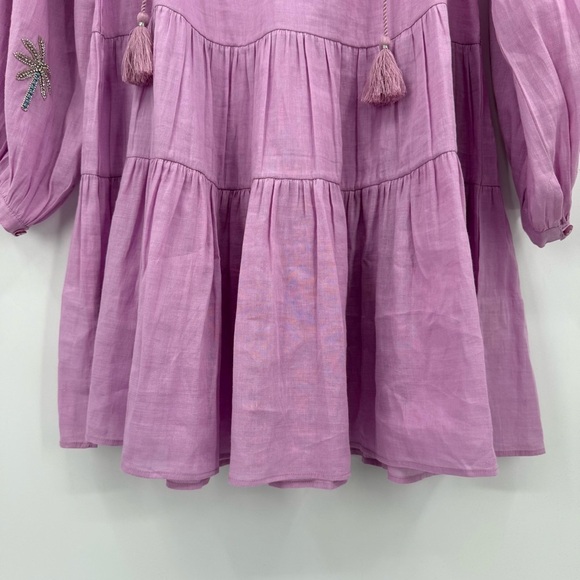 Benaras by Citrus Santorini Sylvia Puff Sleeve Dress Beaded Embellished Size M - Picture 9 of 13